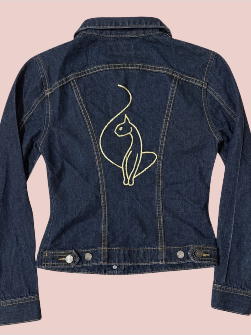 Baby Phat Dark Blue Denim Jacket with Cream Cat Embroidery